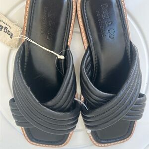 Rag & Co Eura Quilted Leather Flats, which feature crisscross straps Black Small